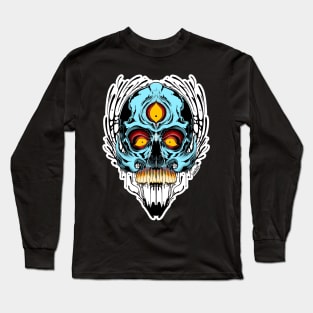 Blue Skull with Three Eyes Long Sleeve T-Shirt